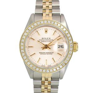 ROLEX DATEJUST SILVER INDEX DIAL DIAMOND 18KY&STEEL JUBILEE TWO-TONE WATCH 69173